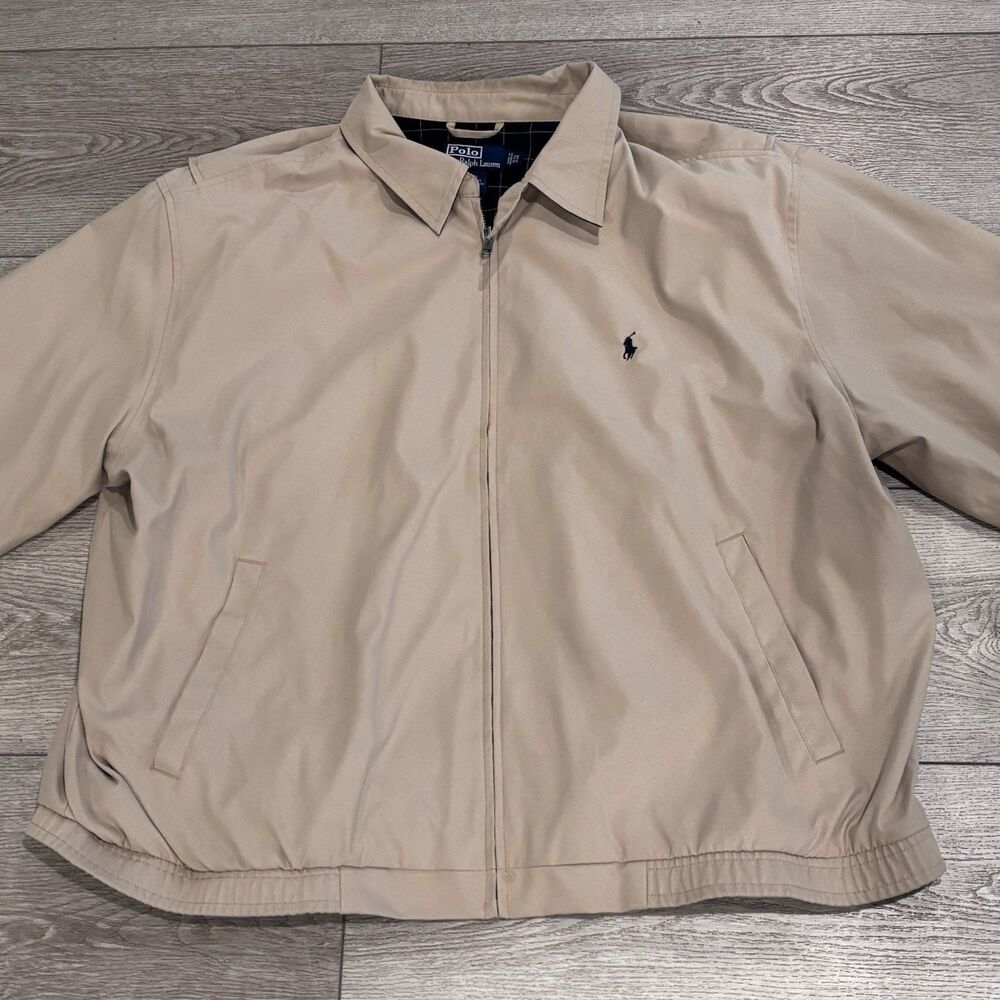 Polo Ralph Lauren Jacket Mens 2X Tan‎ Plaid Lining Windbreaker Vintage Grandpa